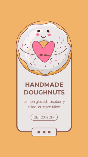 Modèle de visuel Doughnut Shop Promo with Cute Donut holding Heart - Instagram Story