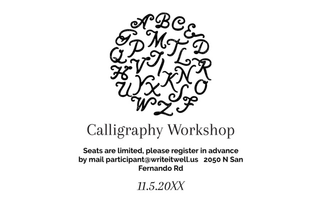 Designvorlage Ad of Calligraphy Workshop with Letters für Flyer 5.5x8.5in Horizontal