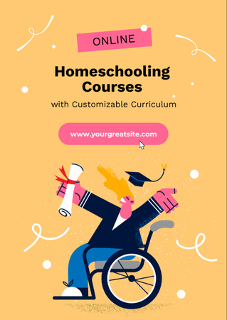 Designvorlage Anzeige für Homeschooling-Kurse mit Schüler im Rollstuhl für Flyer A6