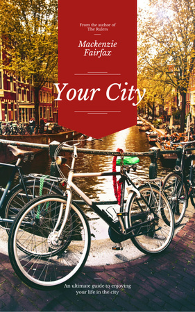 Sokakta Sıra Sıra Bisikletli Şehir Rehberi Book Cover Tasarım Şablonu