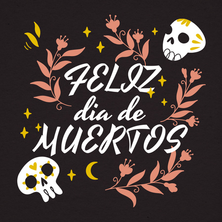 Dia de los Muertos Holiday Celebration with Painted Skulls Animated Post Design Template