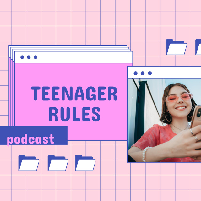 Podcast Topic Announcement about Teenagers Podcast Coverデザインテンプレート