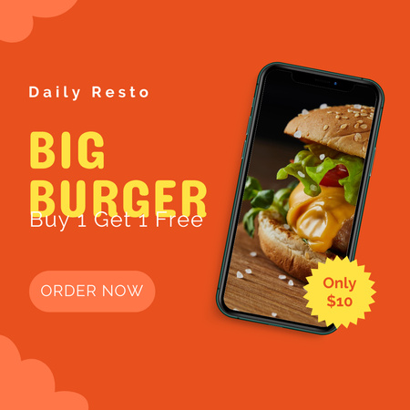Food Delivery Offer with Burger Instagram tervezősablon