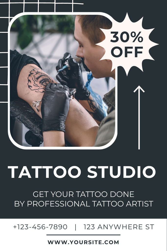 Designvorlage Professional Tattooist Service With Discount In Studio für Pinterest