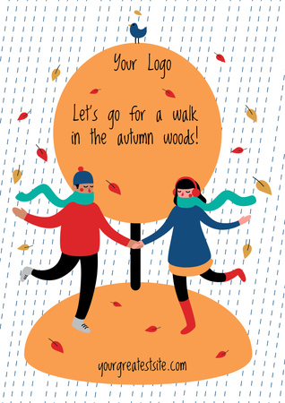Designvorlage Menschen, die unter fallendem Herbstlaub tanzen für Poster