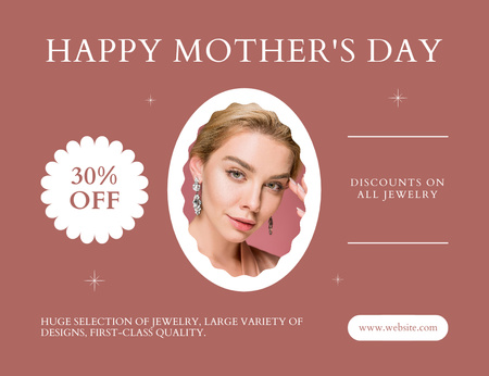 Modèle de visuel Femme dans de belles boucles d'oreilles le jour de la mère - Thank You Card 5.5x4in Horizontal