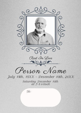 Funeral Ceremony Invitation with Vintage Frame Invitation Design Template
