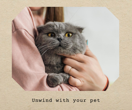 Mental Health Inspiration with Woman and Cute Cat Facebook Design Template