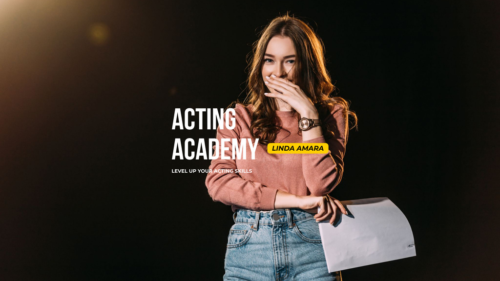 Young Actress with Script on Stage Youtube Design Template