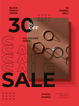 Jewelry Sale with Shiny Rings in Red Poster US Tasarım Şablonu