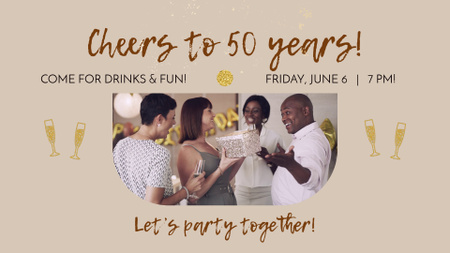 Designvorlage Altersfreundliche Geburtstagsfeier-Ankündigung mit Champagner für Full HD video