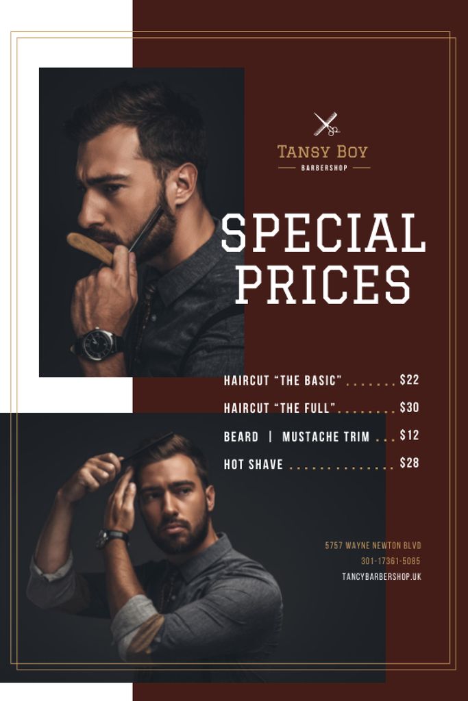 Barbershop Ad with Stylish Bearded Man Tumblr tervezősablon