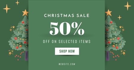 Fir Trees Illustrated Christmas Sale Offer Green Facebook AD Design Template