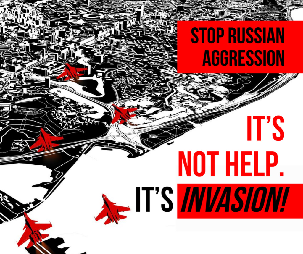 Stop Russian Aggression against Ukraine with Gloomy Illustration Facebook Modelo de Design