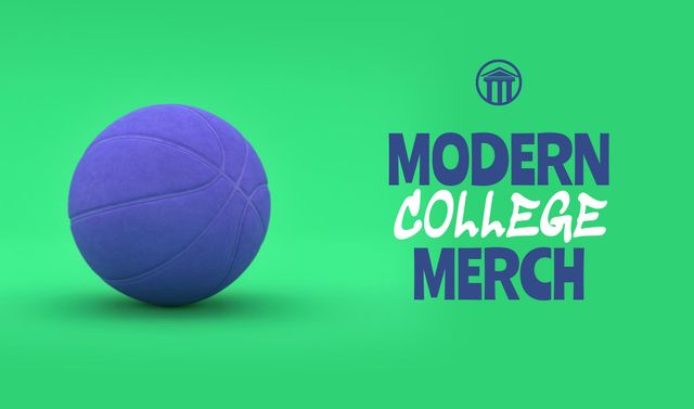 College Merch Offer with Blue Basketball Business card – шаблон для дизайна