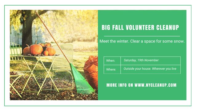 Volunteer Cleanup Announcement Autumn Garden with Pumpkins Title Design Template