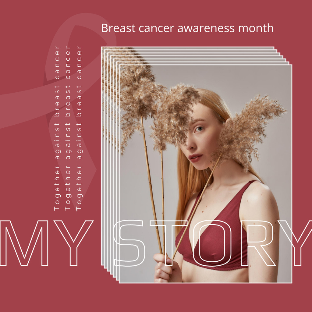 Breast Cancer Awareness Month Announcement with Woman in Bra Instagramデザインテンプレート