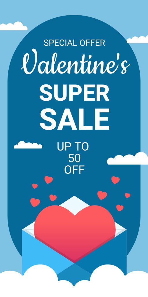 Valentine's Day Super Sale with Heart in Envelope Graphicデザインテンプレート