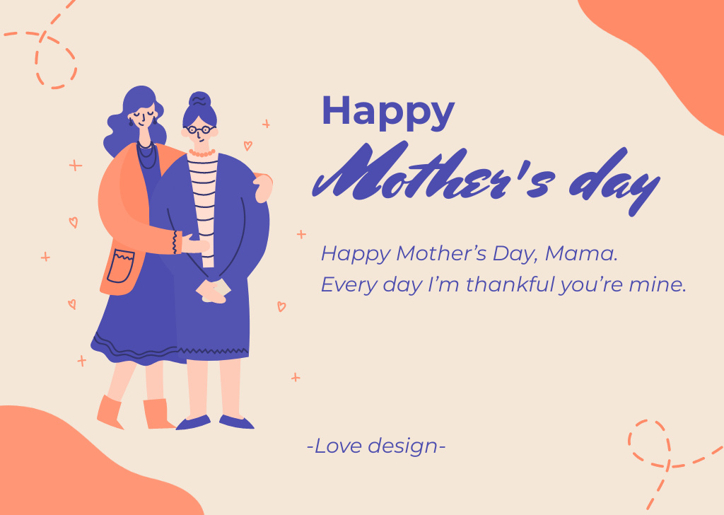 Illustration of Mom and her Daughter on Mother's Day Card Design Template