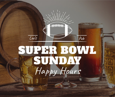 Plantilla de diseño de Super Bowl Offer Beer in glasses Facebook 