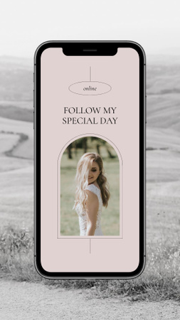Online Wedding Announcement with Bride on Phonescreen Instagram Story Design Template