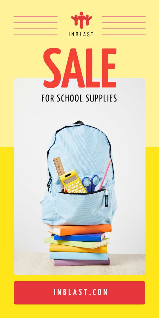 School Supplies Sale Backpack with Stationery Graphic Πρότυπο σχεδίασης