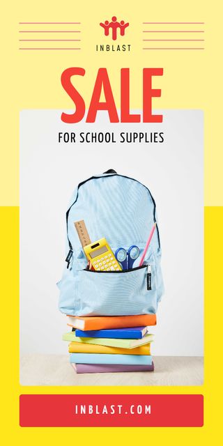 School Supplies Sale Backpack with Stationery Graphic Tasarım Şablonu