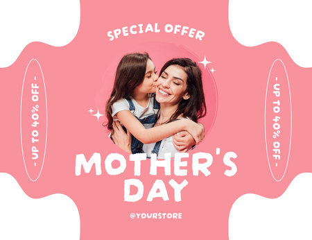 Mother's Day Special Offer with Cute Mom and Girl Thank You Card 5.5x4in Horizontal Design Template
