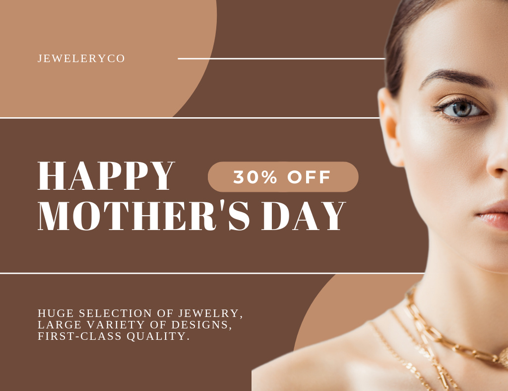 Woman in Golden Necklace on Mother's Day Thank You Card 5.5x4in Horizontal Modelo de Design