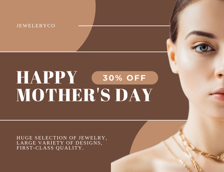 Woman in Golden Jewelry on Mother's Day Thank You Card 5.5x4in Horizontal Design Template