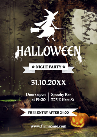 Halloween Night Party Flying Scary Witch Invitation Design Template