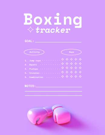 Boxing Planner with Gloves In Purple Notepad 8.5x11in Design Template