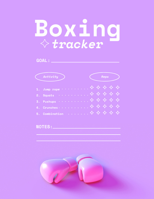 Boxing Planner with Gloves In Purple Notepad 8.5x11in Modelo de Design