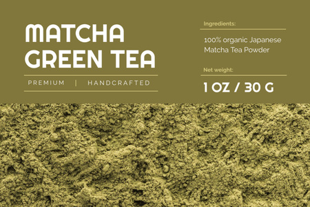 Matcha ad on green Tea powder Label Design Template