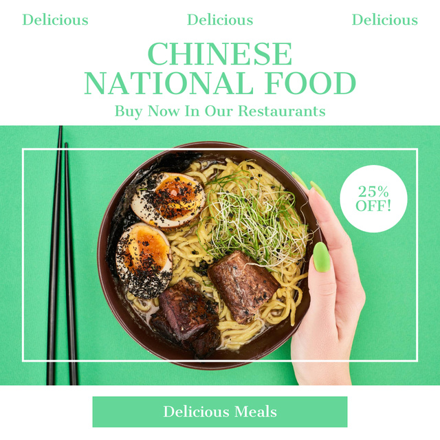 Discount Offer for Chinese Noodles on Green Instagram Design Template