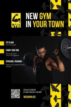 Platilla de diseño Gym Promotion with Man Lifting Barbell Pinterest
