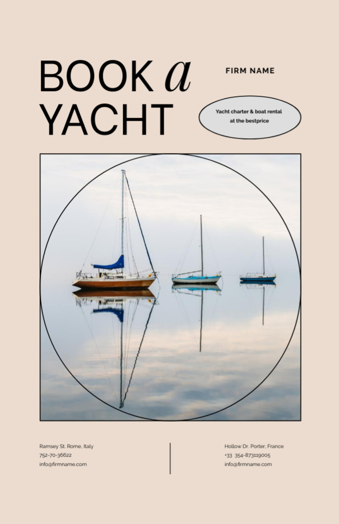 Yacht Rent Offer with Boats in Sea Flyer 5.5x8.5in tervezősablon