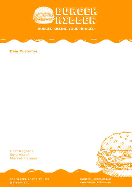 Letter from Company with Illustration of Burger Letterhead Modelo de Design