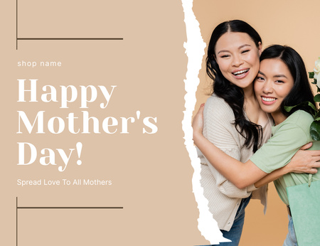 Mother with Adult Daughter on Mother's Day Thank You Card 5.5x4in Horizontal Design Template