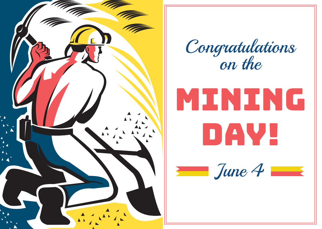 Plantilla de diseño de Mining Day Congratulations With Illustrated Worker Postcard 