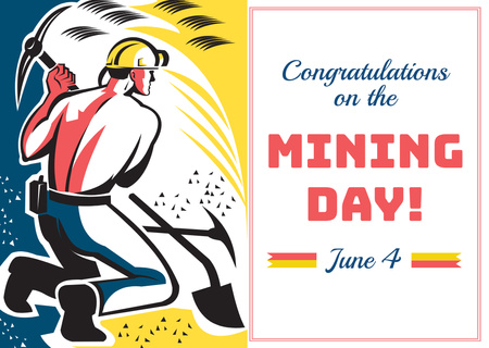 Mining Day Congratulations With Illustrated Worker Postcard Design Template