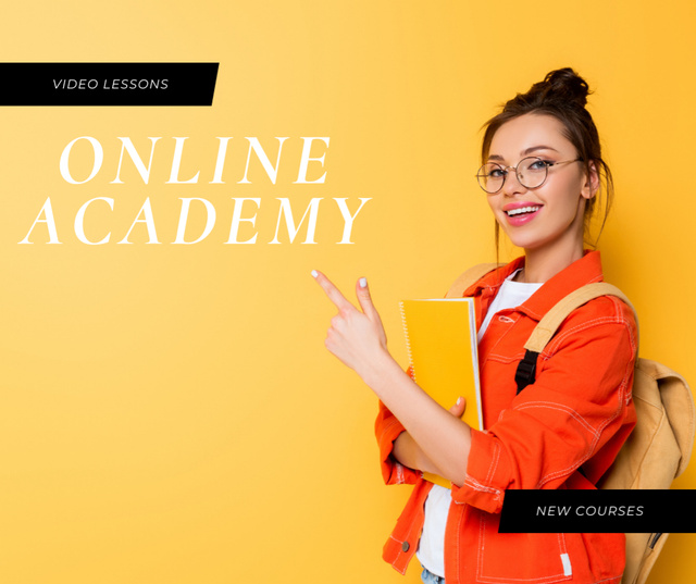 Modèle de visuel Online Academy smiling Student - Facebook
