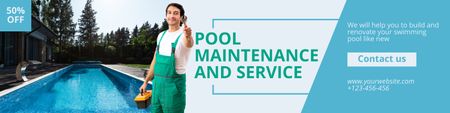 Platilla de diseño Man in Uniform Pool Maintenance Offer LinkedIn Cover