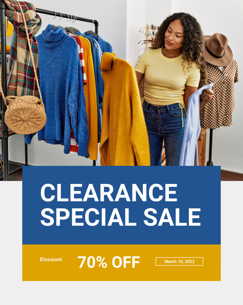 Special Fashion Sale with Woman choosing Clothes Instagram Post Vertical Design Template