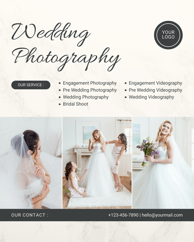 Wedding Photographer Services with Bride Photo Collage Instagram Post Vertical Modelo de Design
