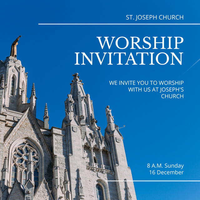Worship Announcement with Beautiful Cathedral Instagram Πρότυπο σχεδίασης