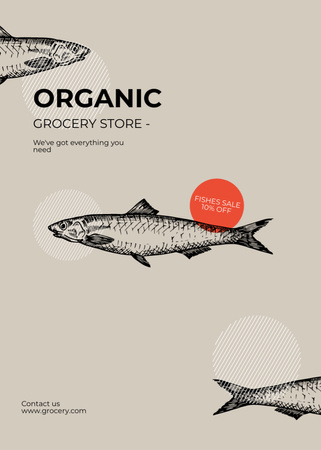 Organic Food Store With Fish Sale Offer Flayer Design Template
