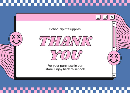 School Supplies Offer with Pink Emoticons Card Design Template