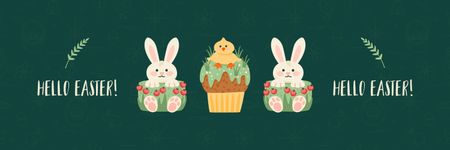 Hello Easter Holiday Greeting on Green Twitter Design Template