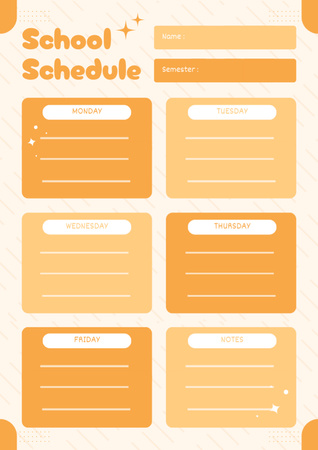 Plantilla de diseño de School Planning on Orange with Stars Schedule Planner 